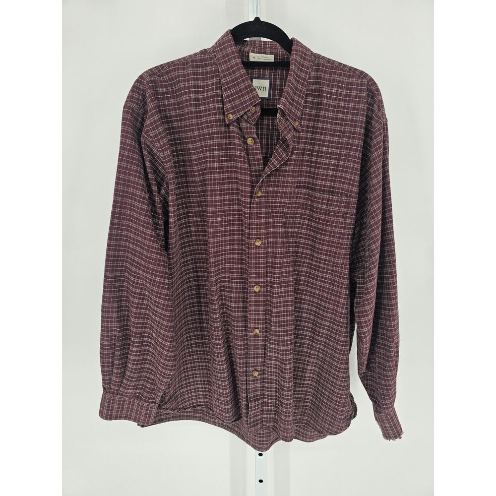 JWN Mens Sz XL Long Sleeve Button Up Dress Shirt Dark Burgundy Red Cotton